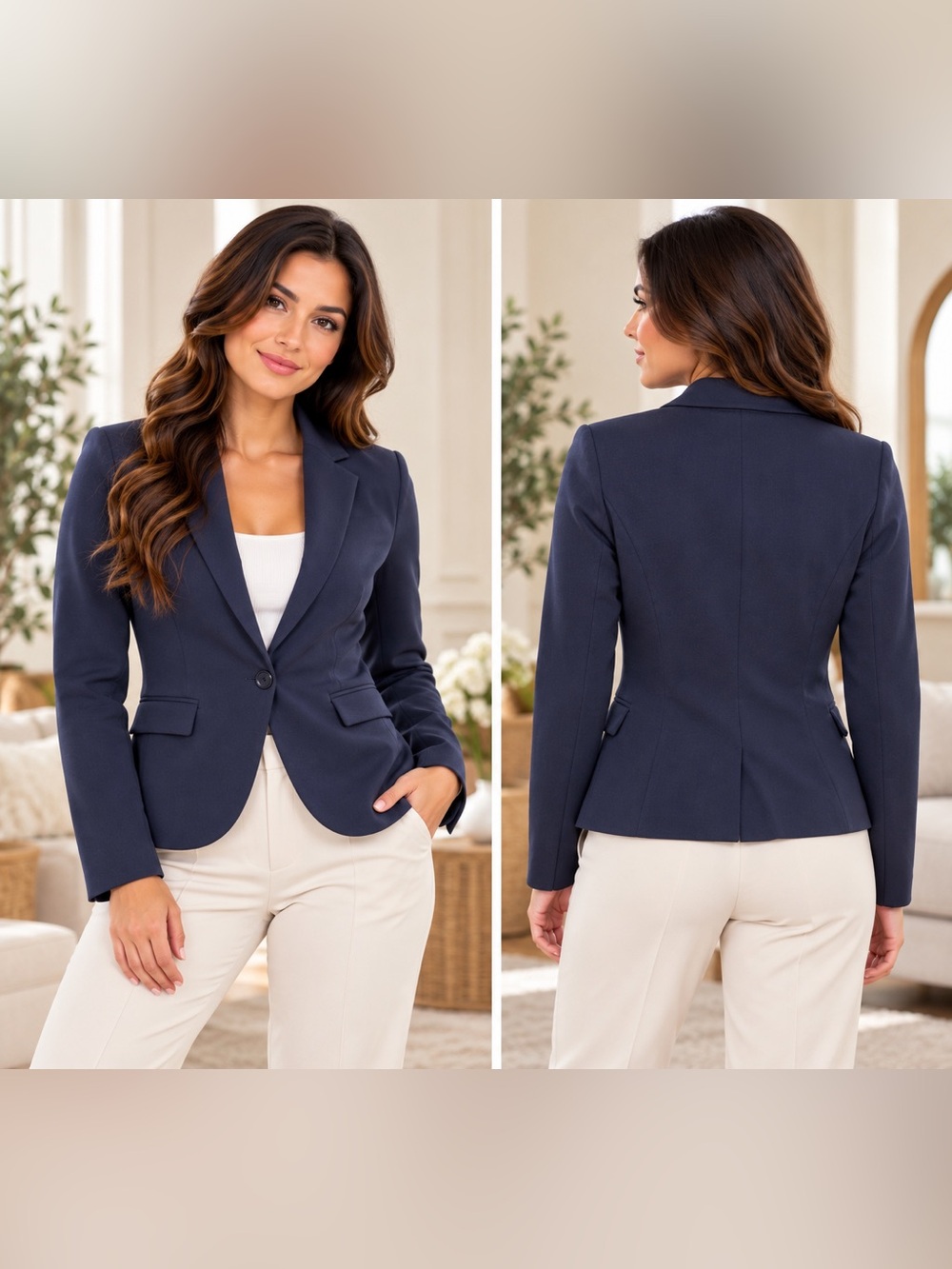 Papaya Navy Single-Button Tailored Blazer